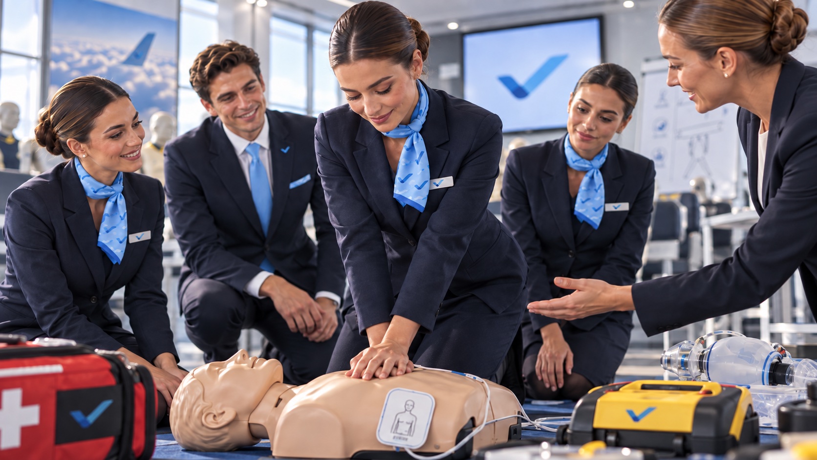 Illustration : formation aux premiers secours, massage cardiaque sur mannequin