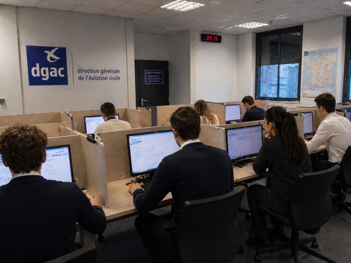 Stagiaire passant une épreuve théorique DGAC en centre d'examen