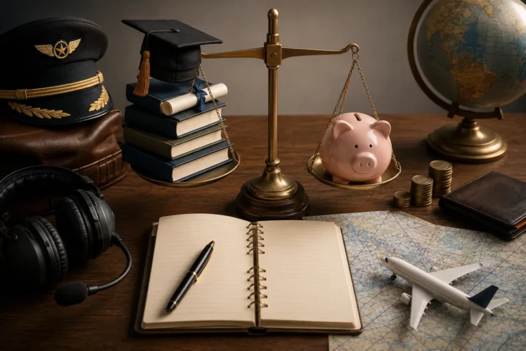 Plan de financement d'une formation pilote de ligne — instruments et logbook sur bureau d'étude